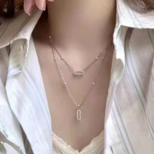 14K/18K Genuine Gold Messika Move Uno Pavé LM Necklace Diamond Flexible