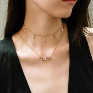 14K/18K Genuine Gold Messika Move Pave Necklace Diamond Flexible