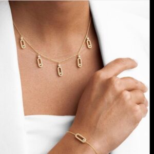 14K/18K Genuine Gold Messika Move Uno Pavé Drop Pendant Choker Necklace Diamond Flexible