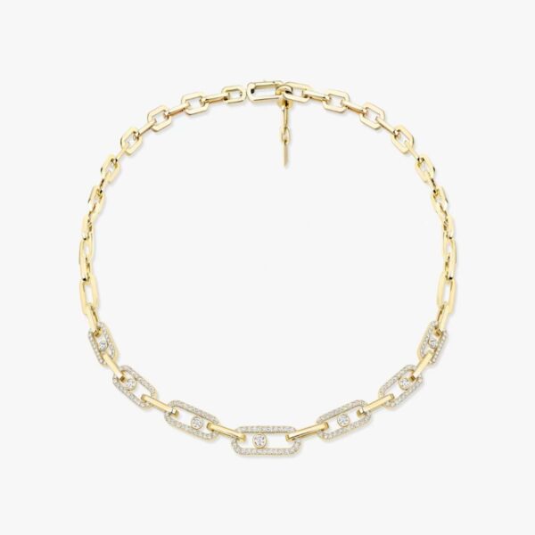 14K/18K Genuine Gold Messika Move Link Pave Necklace Diamond Flexible