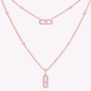 14K/18K Genuine Gold Messika Move Uno 2 Rows Necklace Diamond Flexible