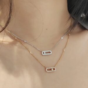 14K/18K Genuine Gold Messika Move Uno Pave Nacklace Diamond Flexible